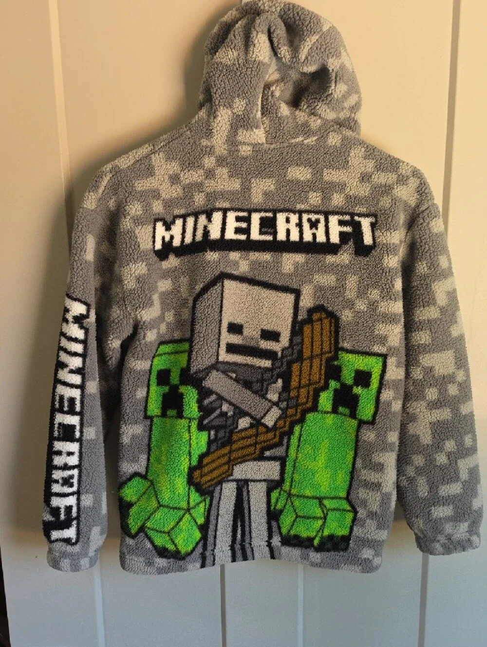 Kids Minecraft Creeper Hooded Zip Jacket - Gray & Green